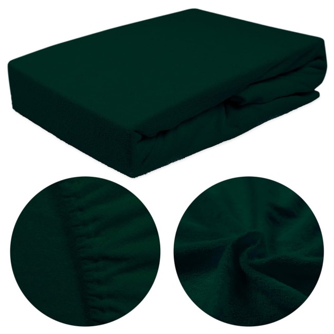  Gładkie klasyczne zielono butelkowe prześcieradło frotte 140x200 cm z gumką 