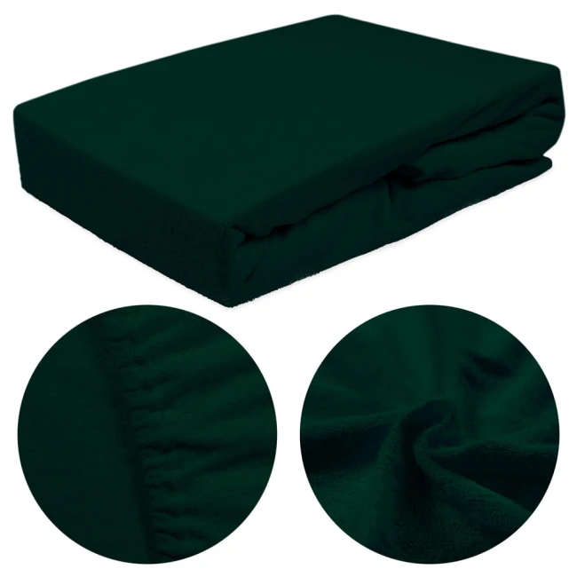  Gładkie klasyczne zielono butelkowe prześcieradło frotte 180x200 cm z gumką 