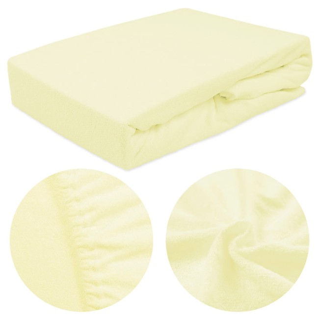  Klasyczne wygodne gładkie kremowe prześcieradło frotte 180x200 cm z gumką jednobarwne 