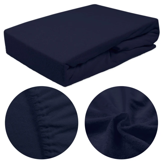  Gładkie klasyczne ciemno niebieskie prześcieradło frotte 120x200 cm z gumką 