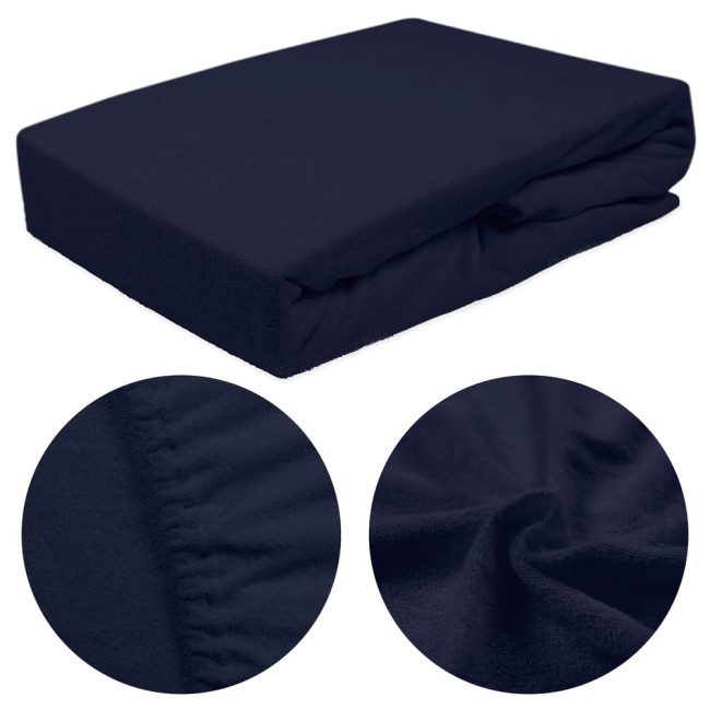  Gładkie klasyczne ciemno niebieskie prześcieradło frotte 140x200 cm z gumką 