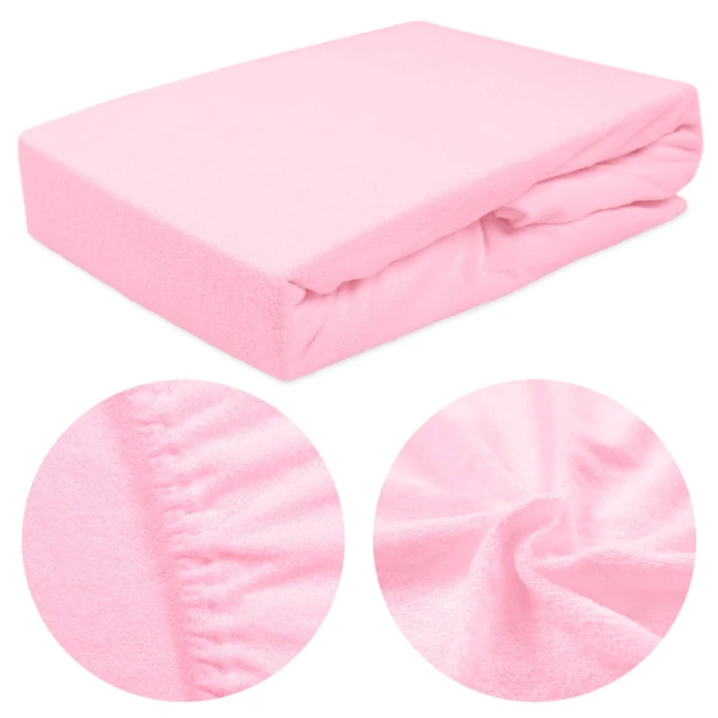  Klasyczne wygodne gładkie jasnoróżowe prześcieradło frotte 120x200 cm z gumką 