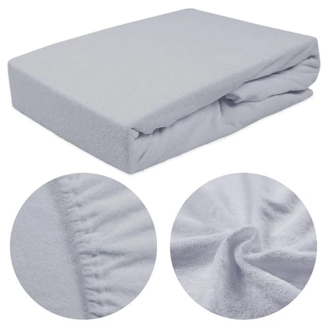  Wytrzymałe gładkie miękkie popielate prześcieradło frotte 90x200 cm z gumką 