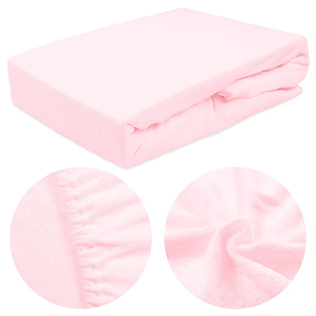  Klasyczne wygodne gładkie różowe prześcieradło frotte 120x200 cm z gumką 