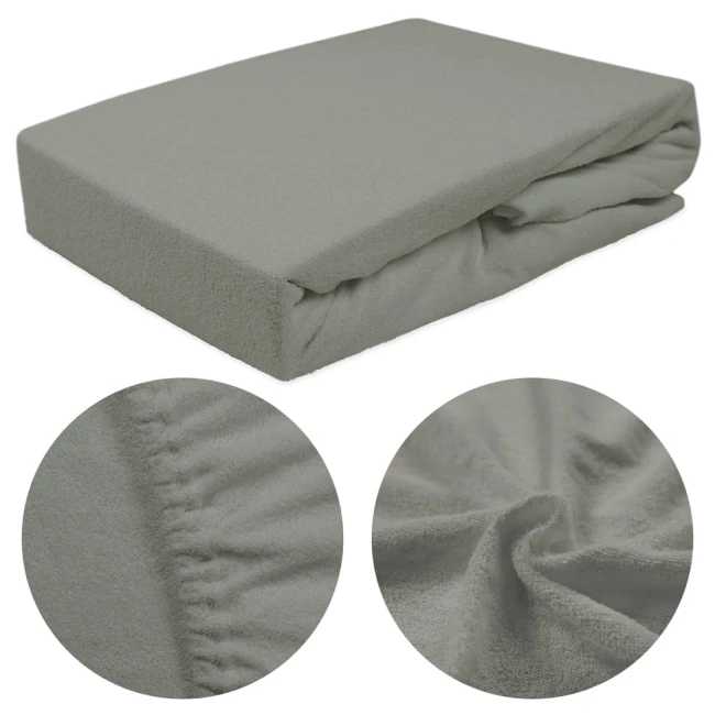  Klasyczne wygodne gładkie szare prześcieradło frotte 180x200 cm z gumką jednobarwne 