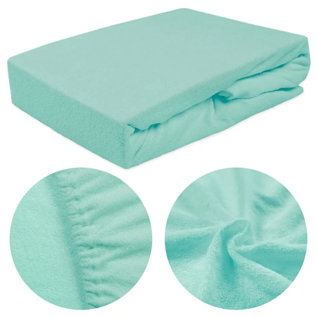  Turkusowe klasyczne wygodne gładkie prześcieradło frotte 120x200 cm z gumką 