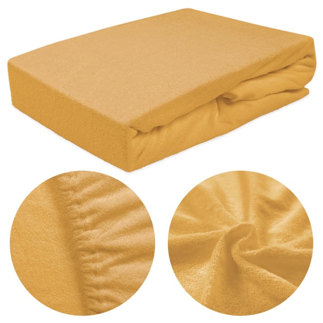  Żółte klasyczne wygodne gładkie prześcieradło frotte 180x200 cm z gumką 