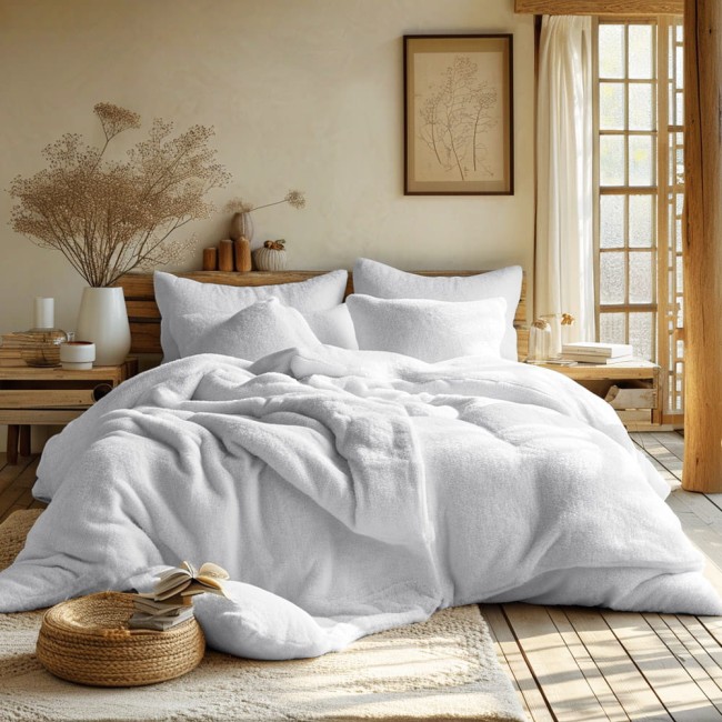  Biała przytulna subtelna pościel frotte 200x220 cm jednokolorowa tkanina 