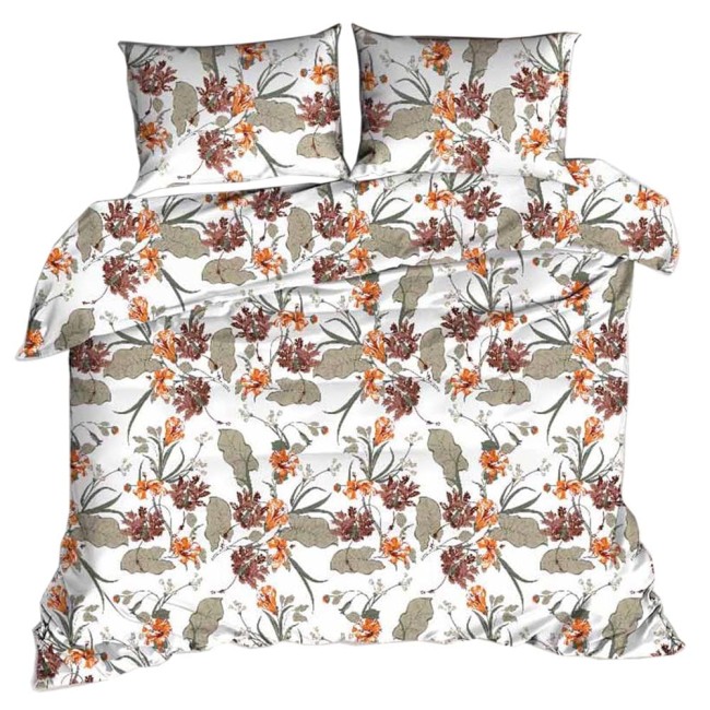  Delikatna, miękka w dotyku biała pościel z kory w pomarańczowo brązowe kwiaty i liście w rozmiarze 140x200 cm 