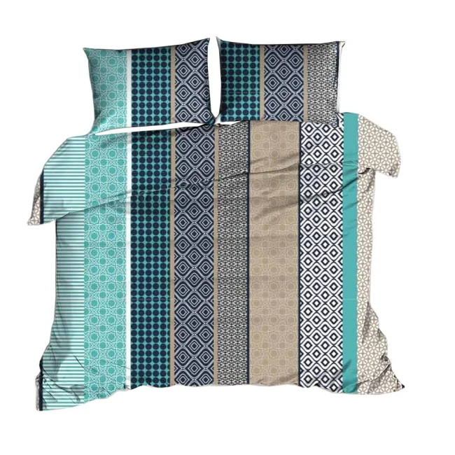  Pościel z kory w turkusowo beżowe wzorzyste pasy w rozmiarze 160x200 cm 