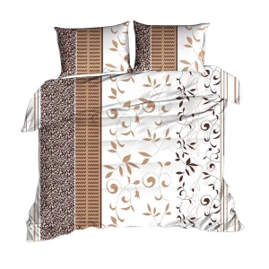 Pościel z kory 160x200 Biała w beżowy roślinny wzór 1301N