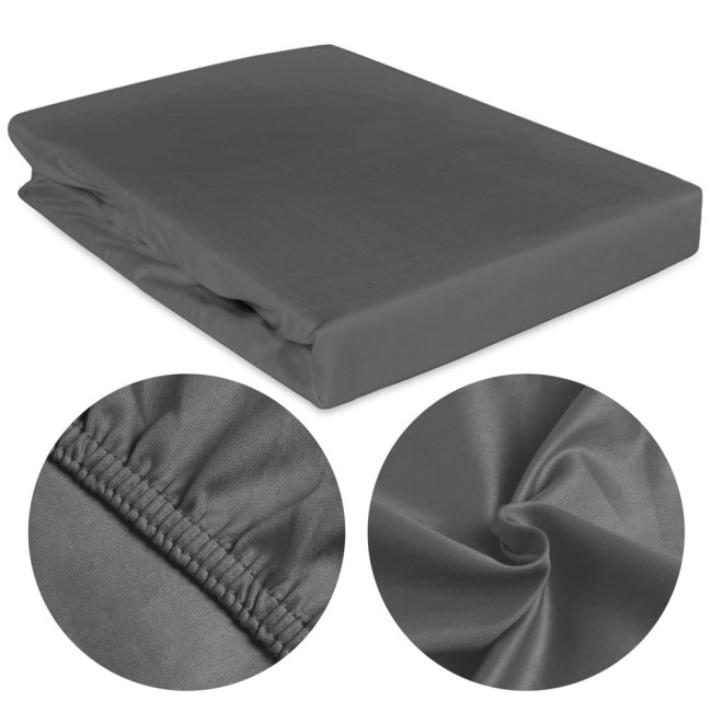  Gładkie połyskujące klasyczne szare prześcieradło satynowe 140x200 cm z gumką 