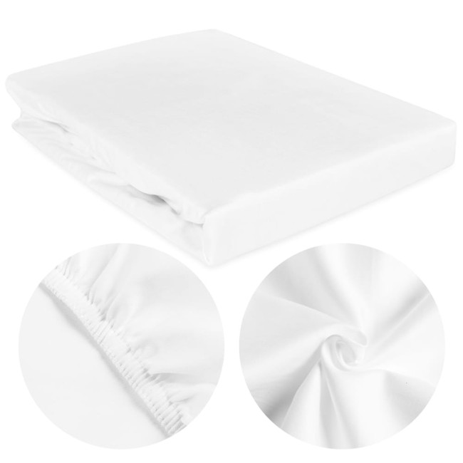  Klasyczne połyskujące delikatne białe prześcieradło satynowe 200x220 cm z gumką 