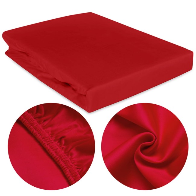  Delikatne gładkie połyskujące czerwone prześcieradło satynowe 160x200 cm z gumką 