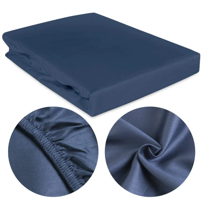  Delikatne połyskujące klasyczne niebieskie prześcieradło satynowe 180x200 cm z gumką 