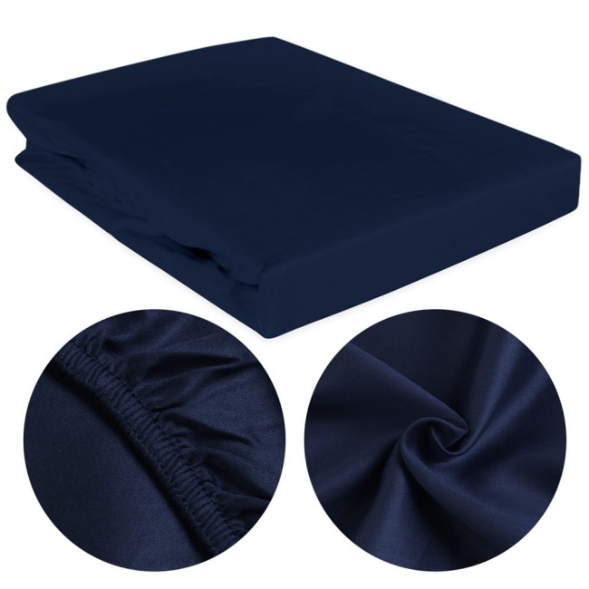  Dziecięce gładkie połyskujące ciemno granatowe prześcieradło satynowe 160x200 cm z gumką 
