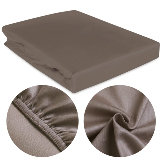  Gładkie połyskujące prześcieradło satynowe 90x200 cm z gumką w kolorze sepii 