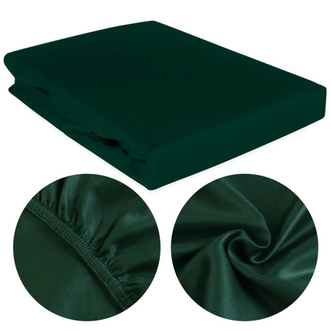  Gładkie połyskujące prześcieradło satynowe 200x220 cm z gumką w kolorze butelkowej zieleni 