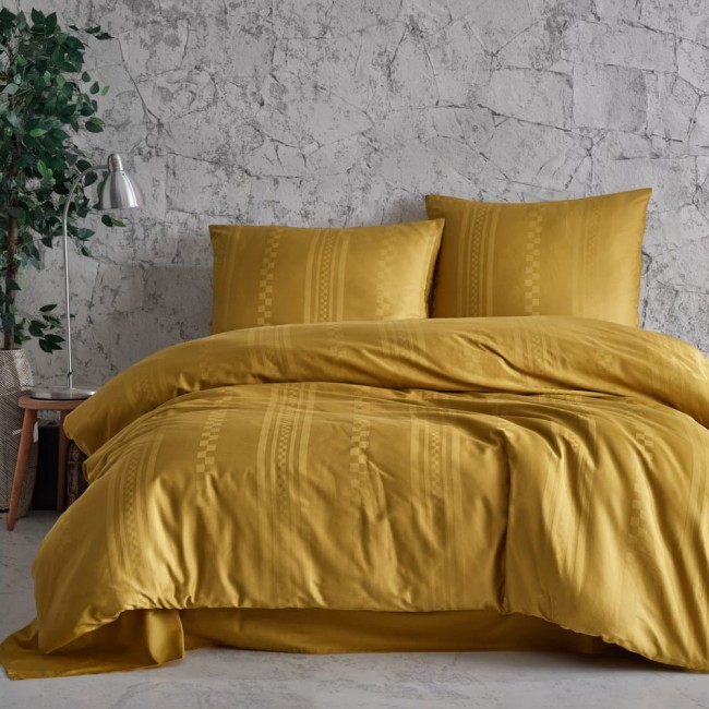  Pościel satynowa w rozmiarze 160x200 cm w kolorze żółtym w geometryczne kwadraty 