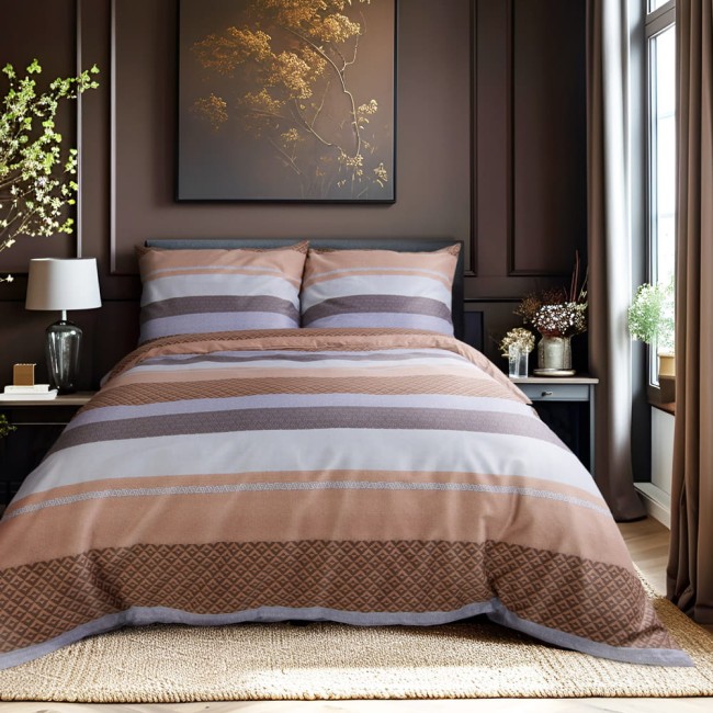  Pościel satynowa 160x200 cm w pomarańczowo-brązowe pasy 