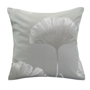 Poszewka dekoracyjna 40x40 jersey jasno szara w srebrne liście