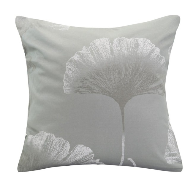  Elegancka, miękka w dotyku jasno szara poszewka jersey dekoracyjna w rozmiarze 40x40 cm w srebrne liście 