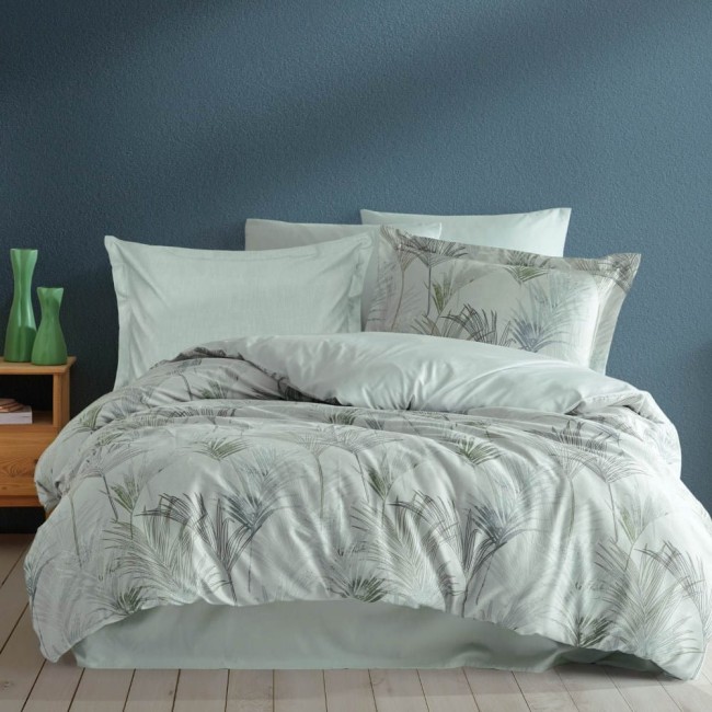  Ekskluzywna, wyjątkowo miękka w dotyku pościel z makosatyny bawełnianej w kolorze zielonym z dekoracyjnymi liśćmi w rozmiarze 220x200 cm 