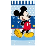 Ręcznik bawełniany 70x140 cm w kolorze niebieskim z wizerunkiem Myszki Mickey. Produkt leży płasko, z wyraźnym nadrukiem postaci na tle w odcieniach niebieskiego oraz białymi wzorami w kształcie główki Myszki.