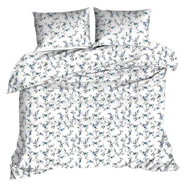  Miękka i delikatna w dotyku pościel z kory w delikatne kwiaty w kolorze niebieskim w rozmiarze 140x200 cm 