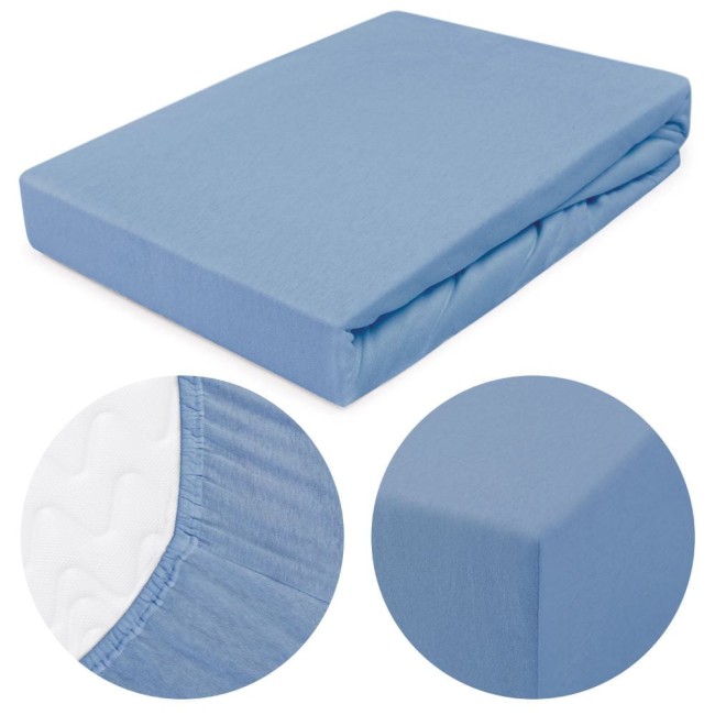  Delikatne miękkie wytrzymałe niebieskie prześcieradło jersey 120x200 cm z gumką 