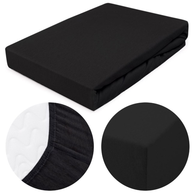  Wytrzymałe delikatne miękkie czarne prześcieradło jersey 160x200 cm z gumką 