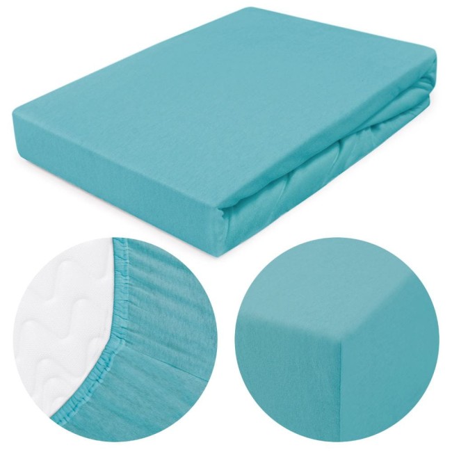  Wytrzymałe delikatne miękkie turkusowe prześcieradło jersey 160x200 cm z gumką 