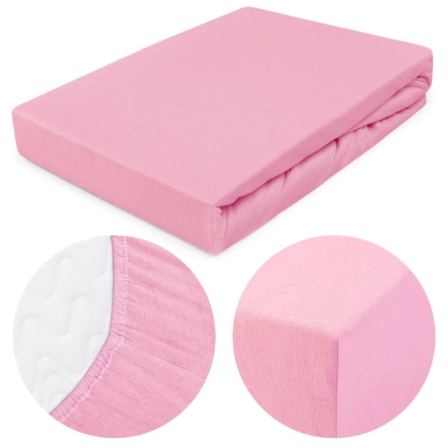  Wytrzymałe klasyczne miękkie jasnoróżowe prześcieradło jersey 60x120 cm z gumką 