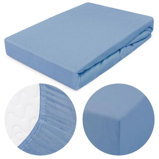  Miękkie jednobarwne wytrzymałe gładkie niebieskie prześcieradło jersey 80x160 cm z gumką 