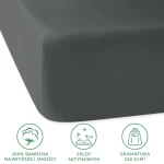 Prześcieradło satynowe 120x200 w kolorze szarym, wykonane z 100% bawełny, o gramaturze 110 g/m². Widoczne jest mocowanie na gumkę, a materiał ma lekko błyszczącą fakturę. Produkt leży na jednolitym tle, pokazując detal wykończenia.
