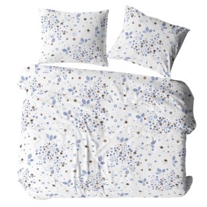 Pościel z kory 160x200 biała w dekoracyjne niebieskie kwiaty 1789N
