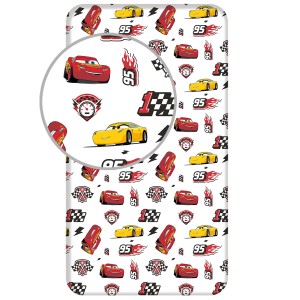  Prześcieradło bawełniane z gumką 90x200 Cars white