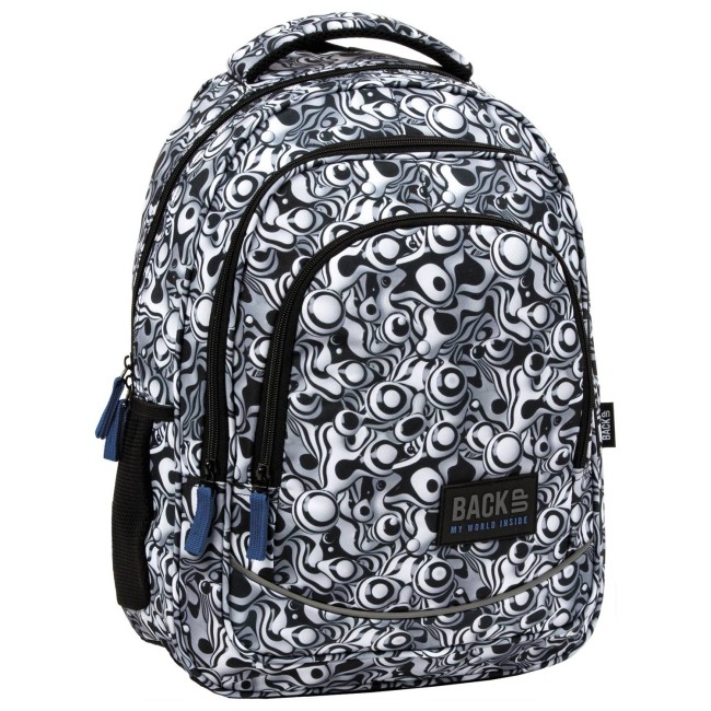  Biało czarny nowoczesny plecak szkolny z kieszeniami 