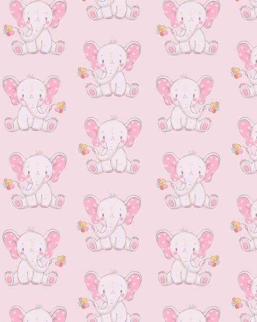 Koc niemowlęcy Milo 80x100 z różowym wzorem słoników siedzących z kwiatkiem. Tło w pastelowym odcieniu różu, niebieskie detale na uszach słoników, wydrukowane na miękkim materiale. Produkt leży płasko na jednolitym tle.