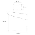 Pościel z kory 140x200 w odcieniach brązu z wzorem dmuchawców, składająca się z poszwy na kołdrę oraz poduszki. Wymiary: 140x200 cm (poszwa) i 70x80 cm (poduszka). Produkt leży na płaskiej powierzchni, ujawniając szczegóły faktury tkaniny.