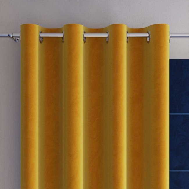  Welwetowa zasłona na przelotkach 140x260 cm, elegancka, z subtelnym połyskiem, w kolorze żółtym 