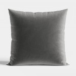 Poszewka welwetowa 40x40, ciemno szara. Produkt leżący na białym tle, o gładkiej teksturze i jednolitym kolorze, bez widocznych napisów czy logo. Idealna jako dekoracja do wnętrz.