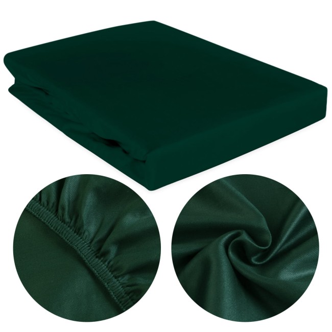  Delikatne gładkie połyskujące prześcieradło satynowe 120x200 cm z gumką w kolorze butelkowej zieleni 