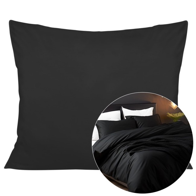  Gładka delikatna w dotyku czarna poszewka satynowa 50x60 cm 
