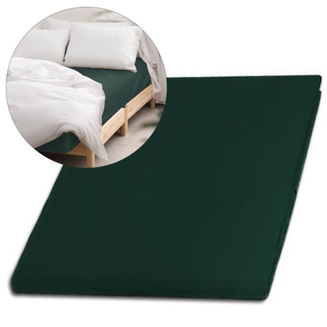  Klasyczne delikatne połyskujące prześcieradło satynowe 160x220 cm bez gumki w kolorze butelkowej zieleni 