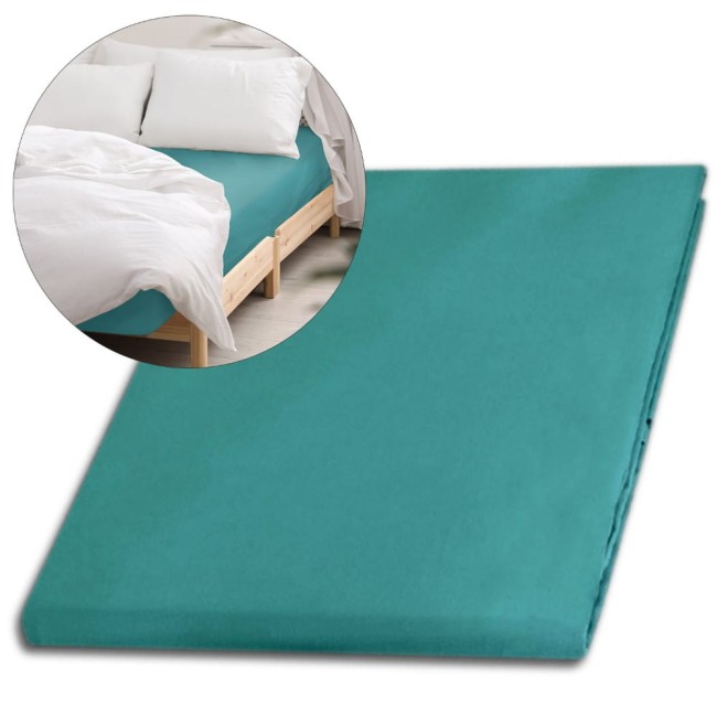  Klasyczne delikatne połyskujące prześcieradło satynowe 160x220 cm bez gumki w kolorze ciemnego turkusu 