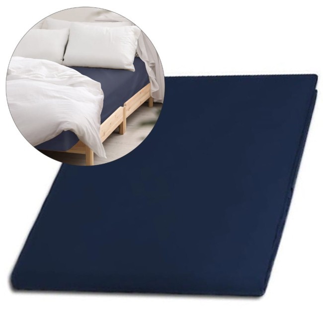  Klasyczne delikatne połyskujące ciemno granatowe prześcieradło satynowe 200x220 cm bez gumki 