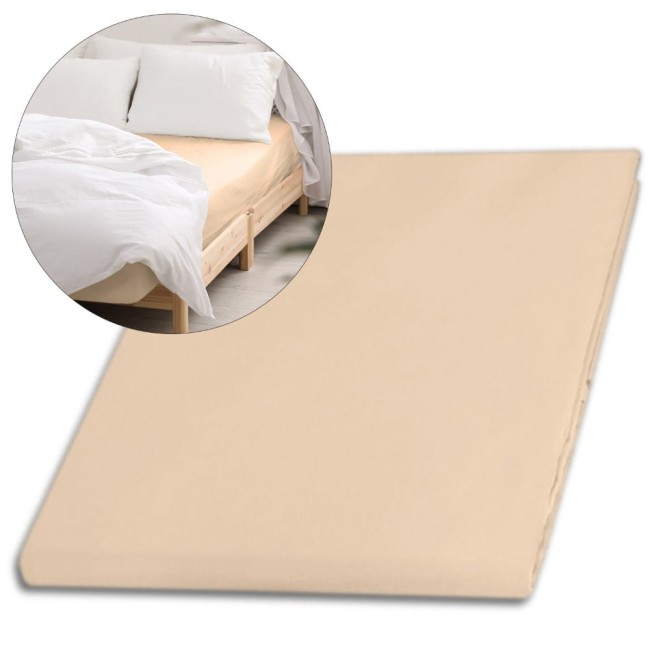  Klasyczne delikatne połyskujące prześcieradło satynowe 200x220 cm bez gumki w kolorze jasnego beżu 