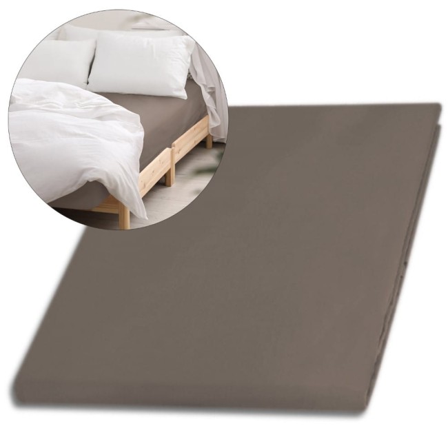  Klasyczne delikatne połyskujące prześcieradło satynowe 200x220 cm bez gumki w kolorze sepii 