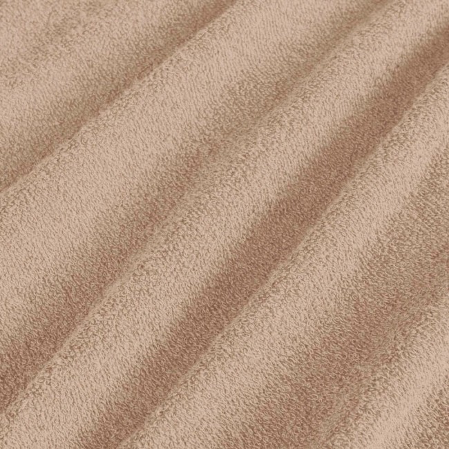 Pościel frotte 200x220 w kolorze beżowym, o miękkiej, teksturowanej powierzchni, z widocznymi przetłoczeniami. Produkt leży na płasko, prezentując fakturę tkaniny w pełnej długości. Tło jest neutralne, co podkreśla kolorystykę pościeli.